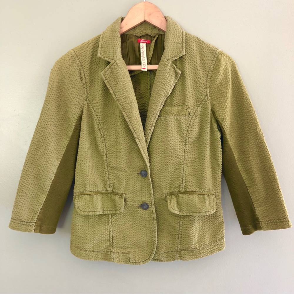 Free People Seersucker Olive Green Boho Jacket (8)